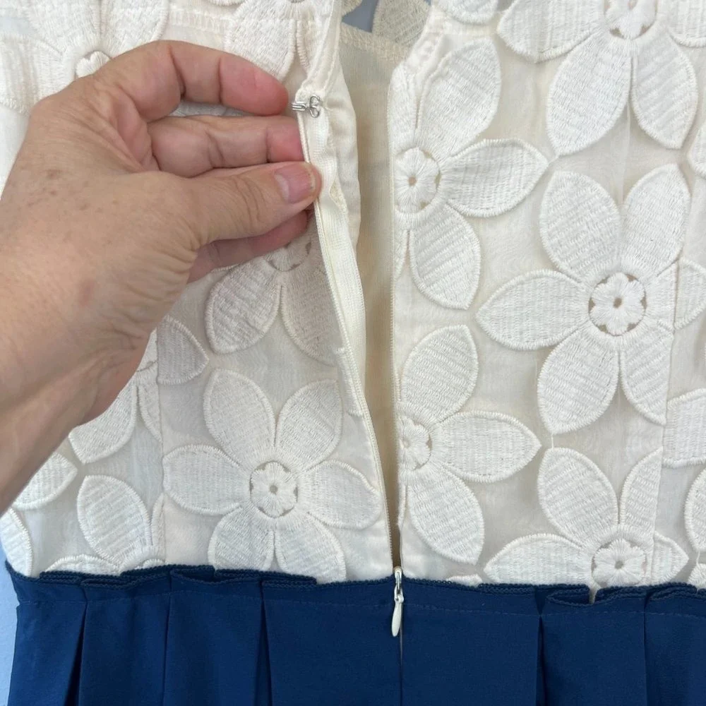 Altar'd State Lucille Dress White Lace Bodice Navy Flair‎ Skirt Size M Wedding